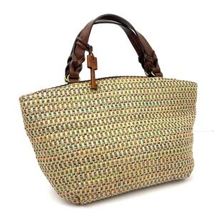 Fossil Woven Multicolor Double Top Handle Bag with Leather Trim
